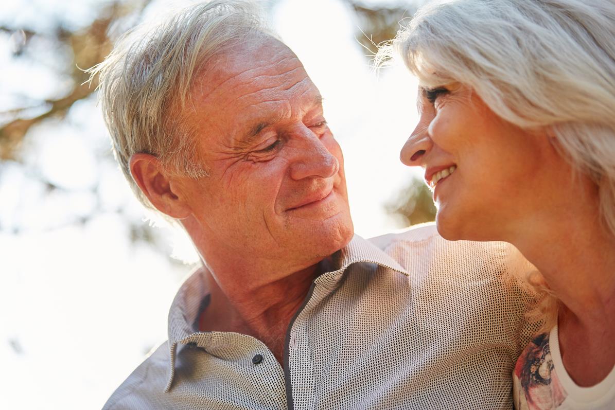 A picture showing happy elderly couple